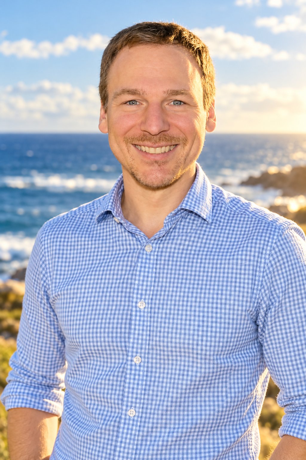 Johannes Jägers lächelnd vor dem Meer