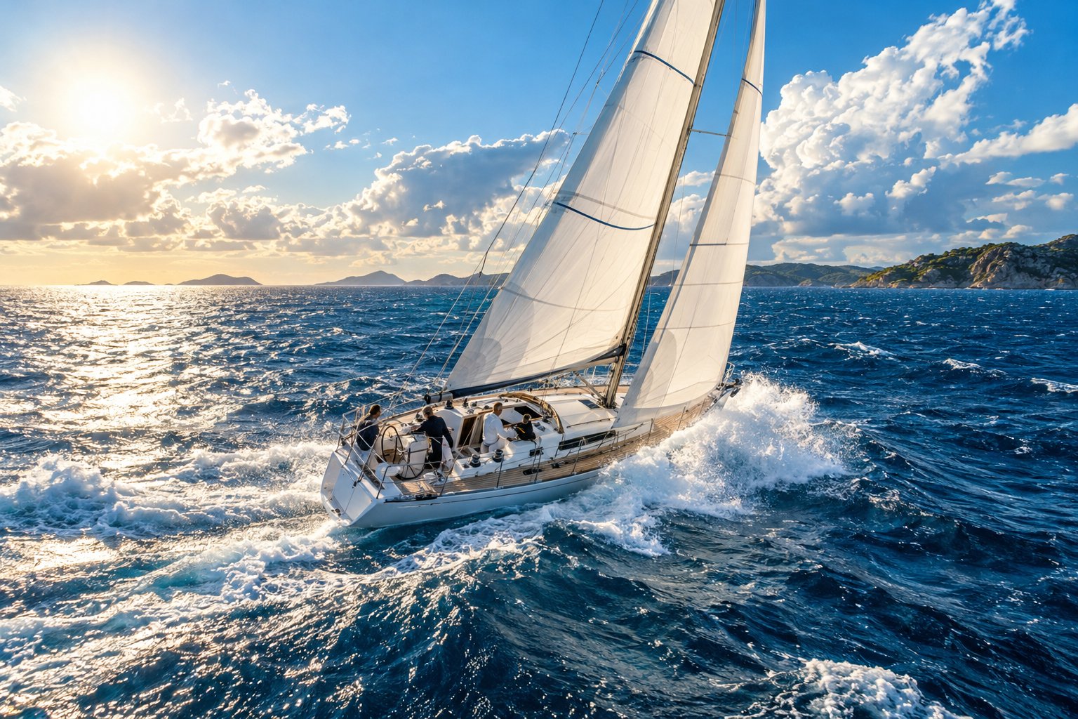 Segelboot mit vollen Segeln im Wind